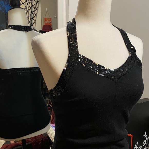 👻Black Sequin Halter Top - Picture 2 of 9